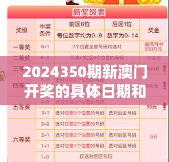 2024350期新澳门开奖的具体日期和时间是什么？＂揭晓日期，准备迎接新的财富机遇